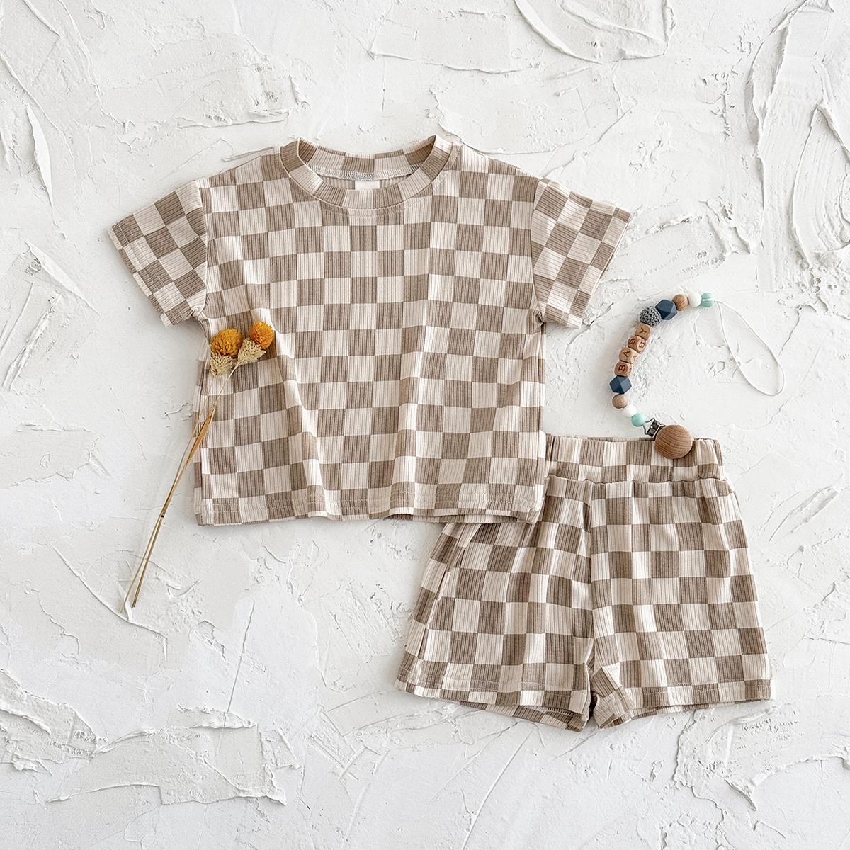 Baby Toddler Ribbed Gingham Tee & Shorts Set