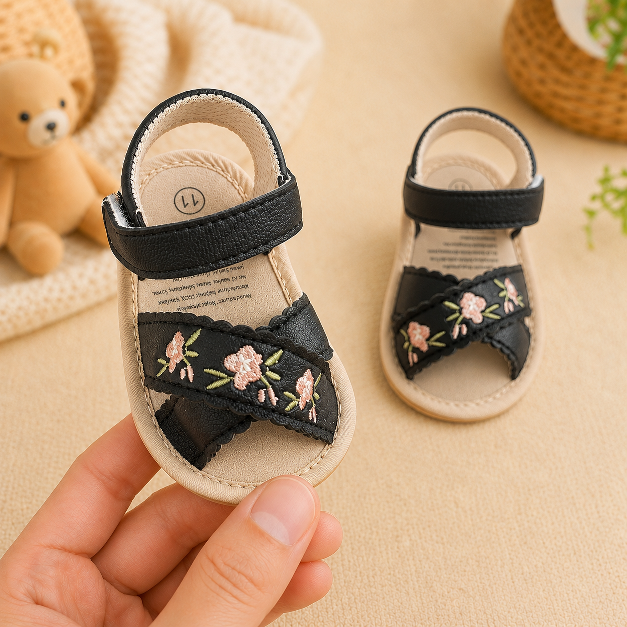 Baby Floral Embroidered Prewalker Sandals