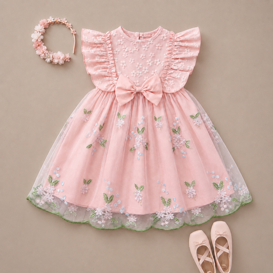 Girls party outfit with birthday dress and kids suede clogs