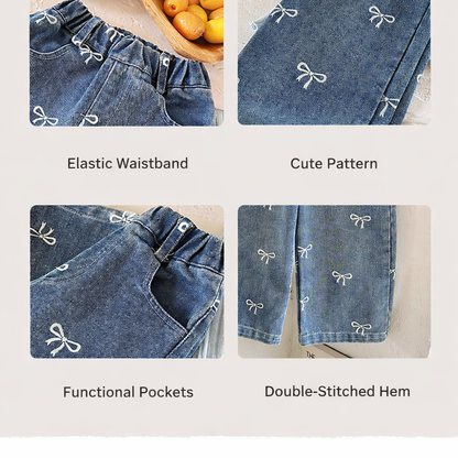 Kids Bow-Print Pull-On Jeans