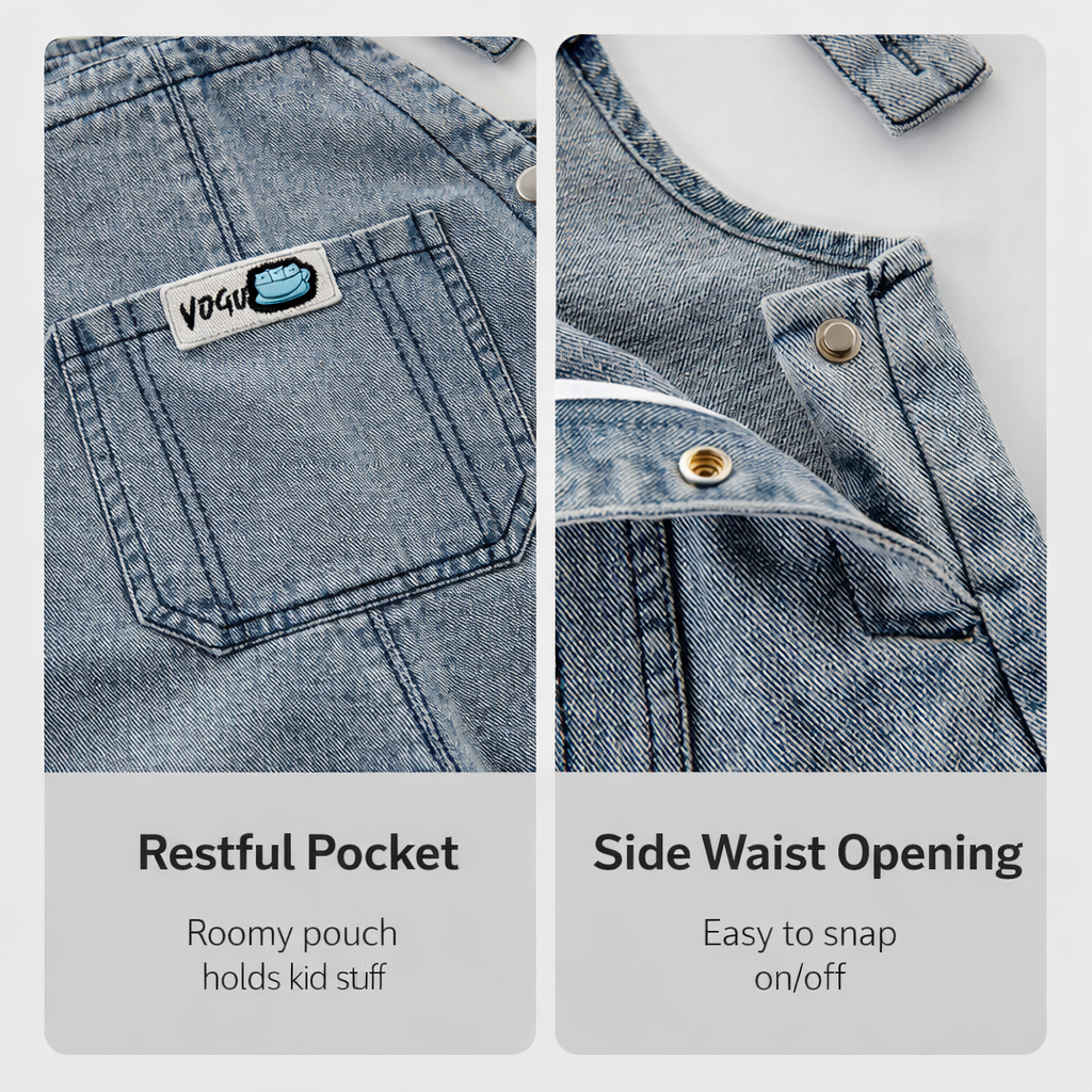 Kids’ Soft Denim Overalls — Comfy Fit for Everyday Play