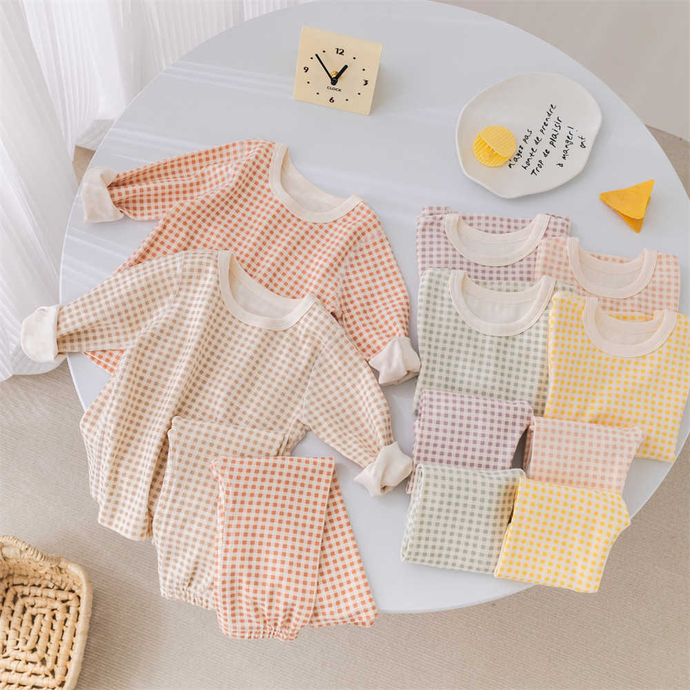 Kids Gingham Pajama Set — 100% Cotton Long Sleeve Sleepwear