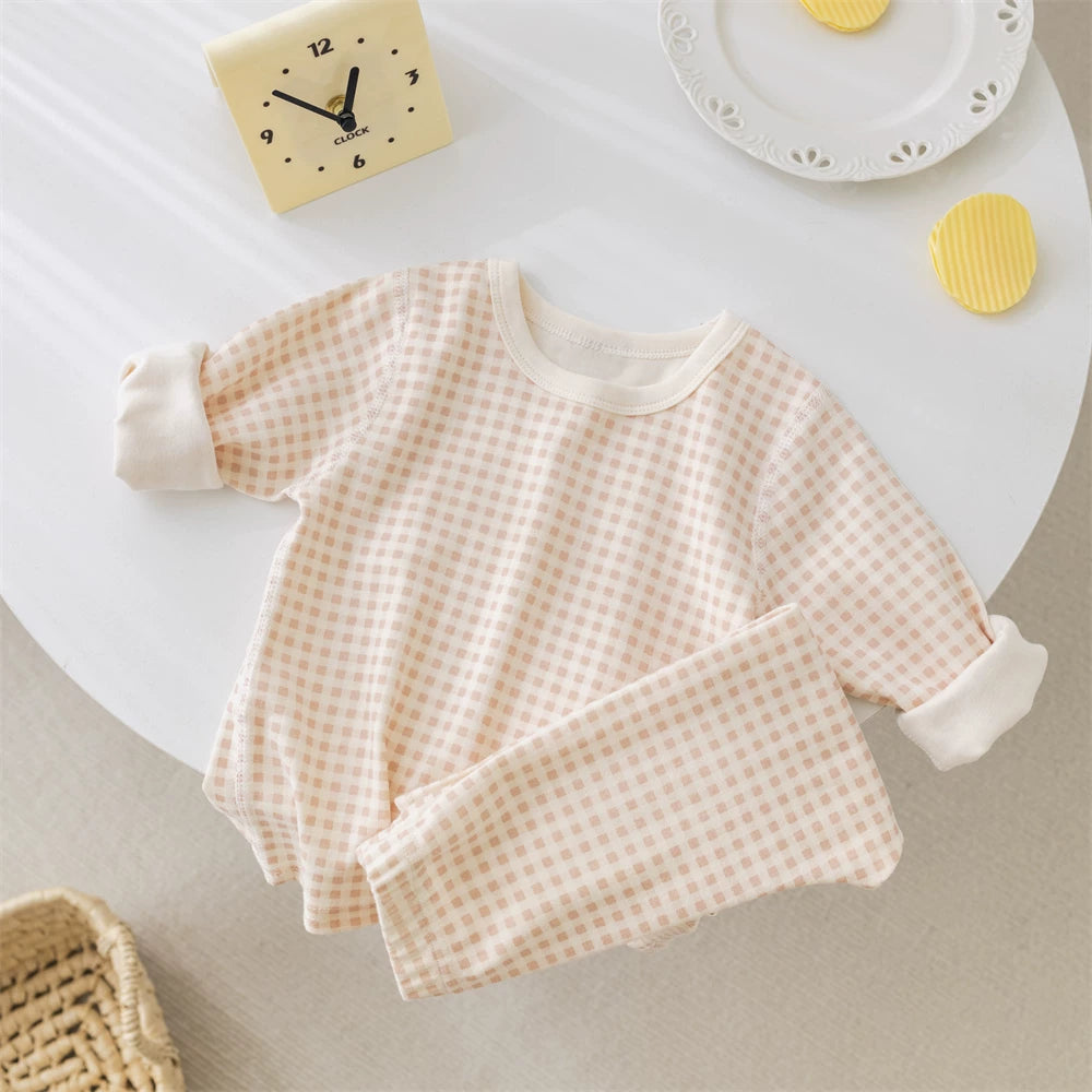 Kids Gingham Pajama Set — 100% Cotton Long Sleeve Sleepwear