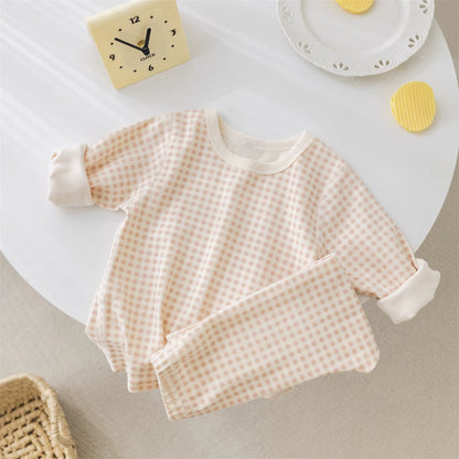 Kids Gingham Pajama Set — 100% Cotton Long Sleeve Sleepwear