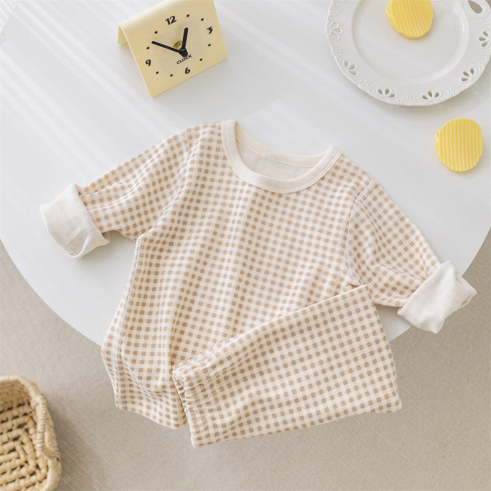 Kids Gingham Pajama Set — 100% Cotton Long Sleeve Sleepwear