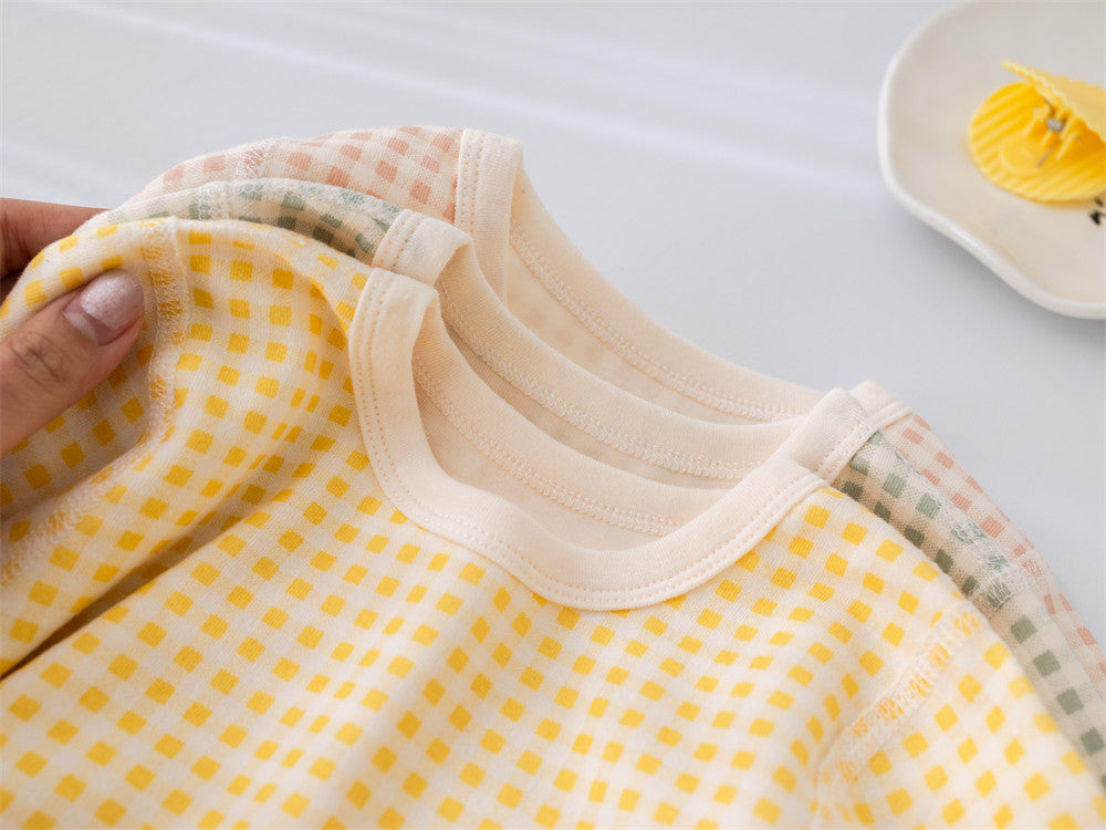 Kids Gingham Pajama Set — 100% Cotton Long Sleeve Sleepwear