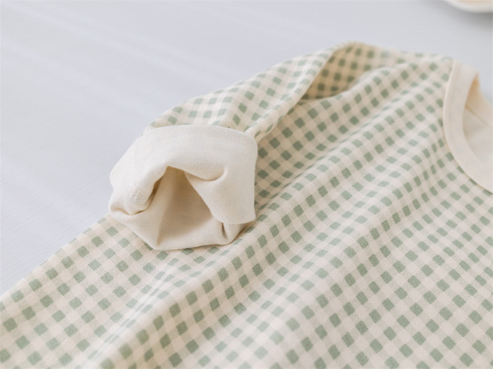 Kids Gingham Pajama Set — 100% Cotton Long Sleeve Sleepwear