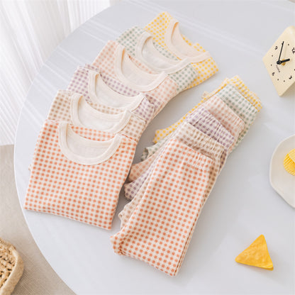 Kids Gingham Pajama Set — 100% Cotton Long Sleeve Sleepwear
