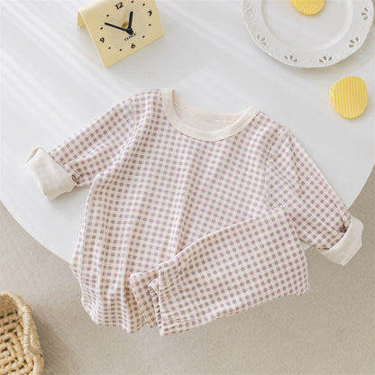 Kids Gingham Pajama Set — 100% Cotton Long Sleeve Sleepwear