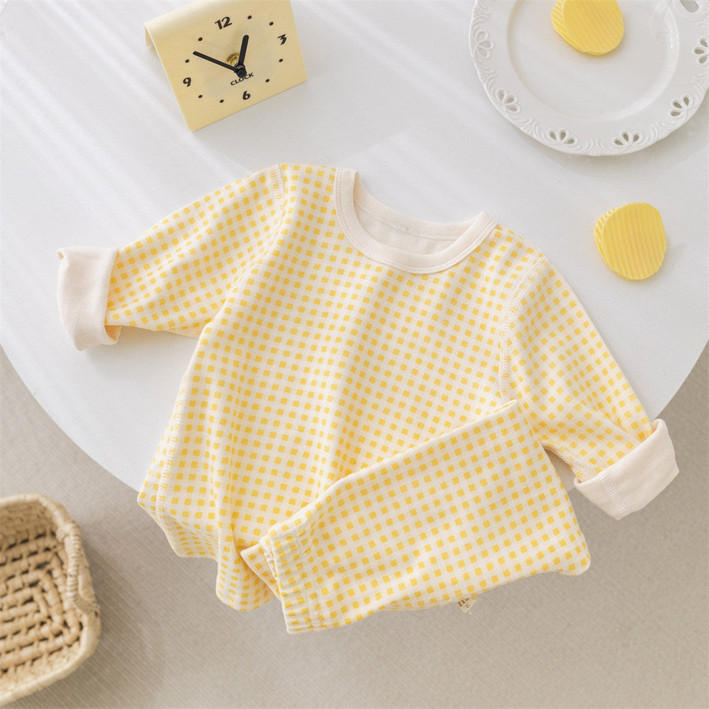 Kids Gingham Pajama Set — 100% Cotton Long Sleeve Sleepwear