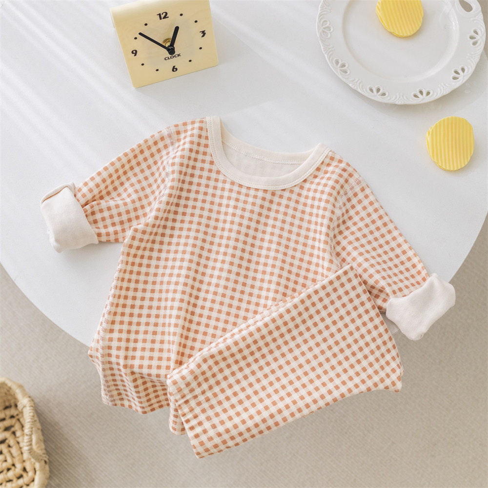 Kids Gingham Pajama Set — 100% Cotton Long Sleeve Sleepwear