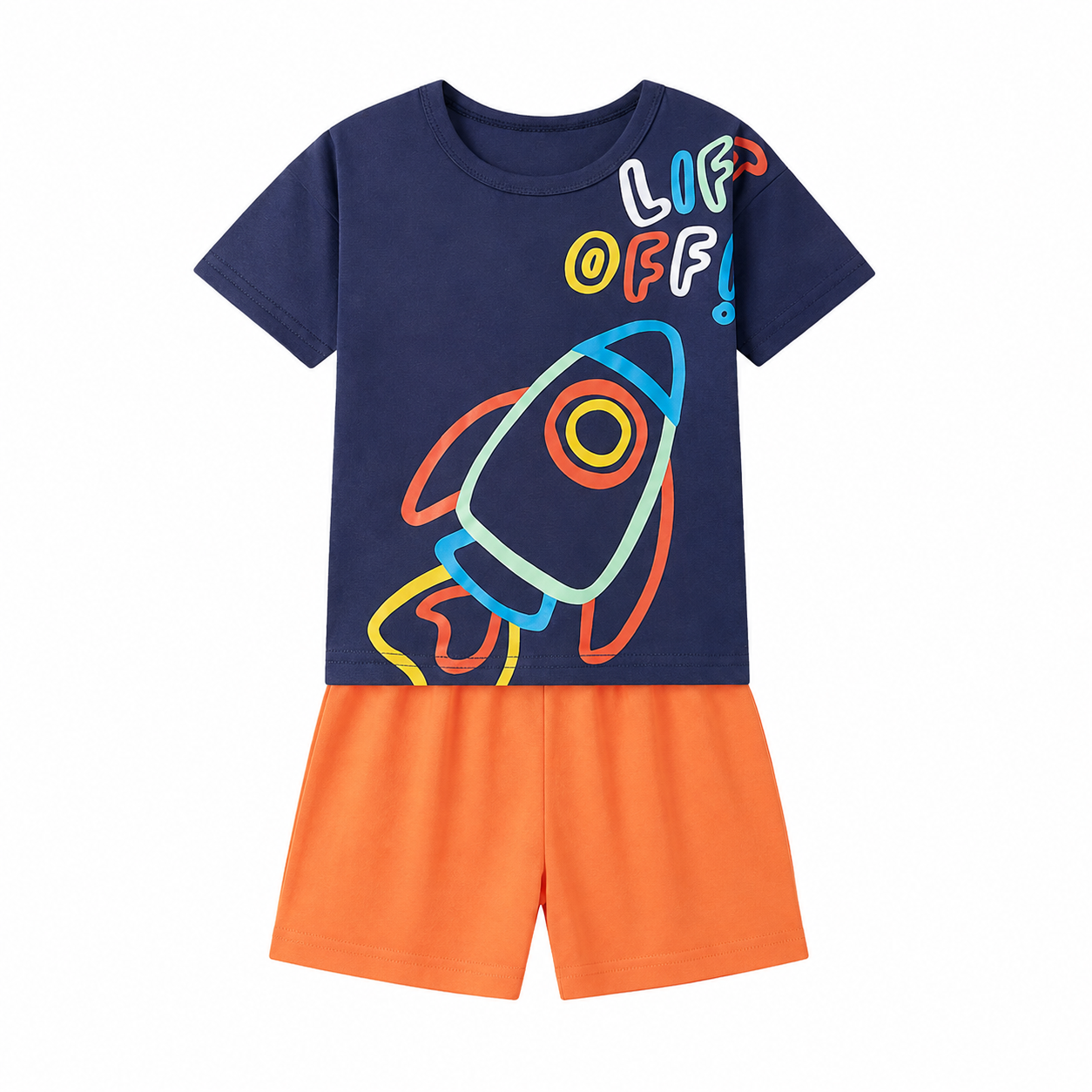 Boys rocket t shirt and shorts set front view