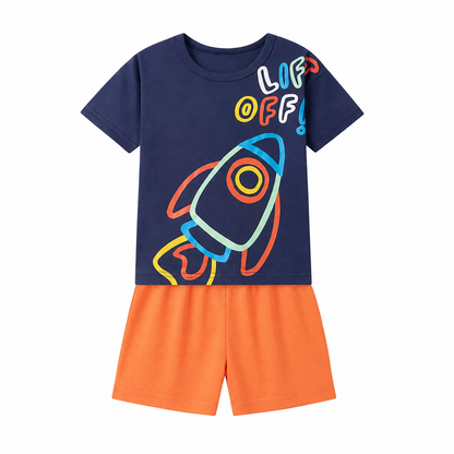 Boys rocket t shirt and shorts set front view