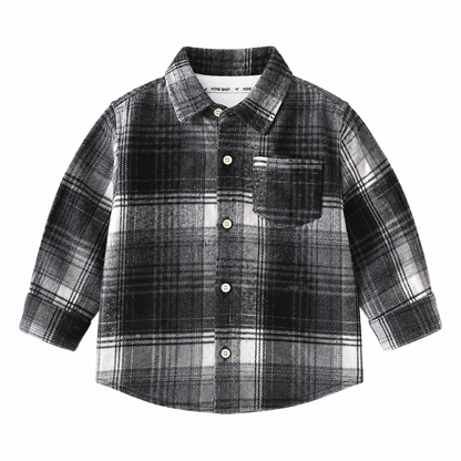 Black Gray kids plaid shirt front view
