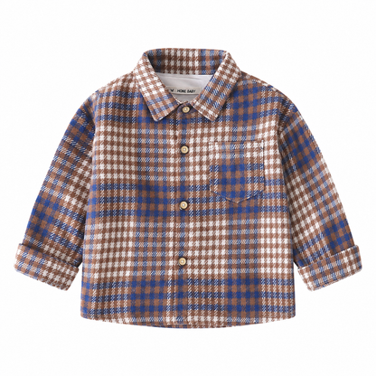 Blue Brown kids plaid shirt front view