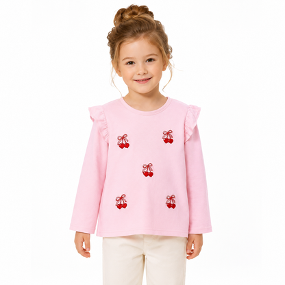 Pink girls long sleeve top model view