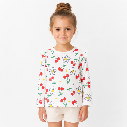 White Multicolor girls long sleeve top model view