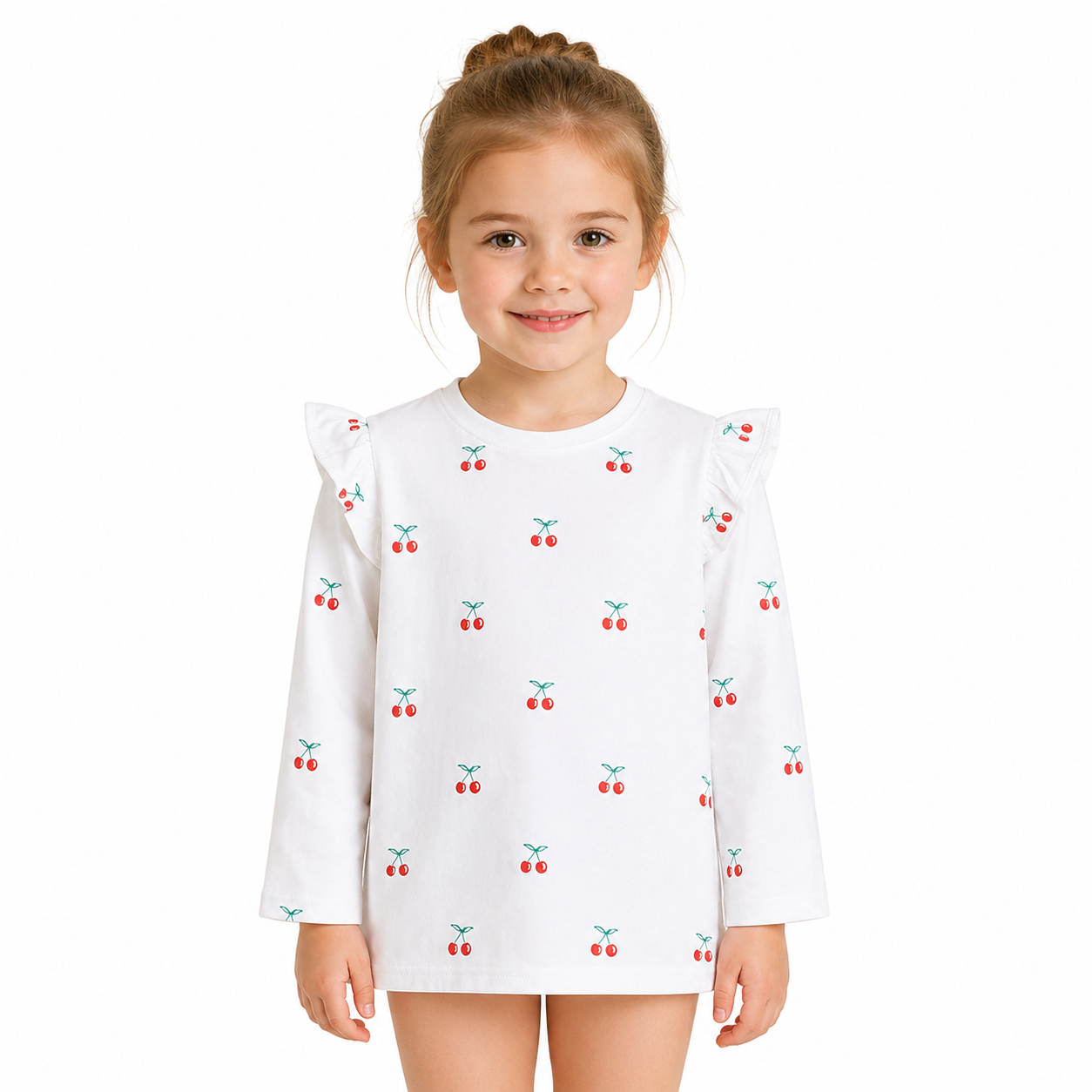 White Red girls long sleeve top model view