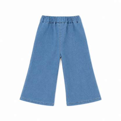 Light blue girls wide leg jeans back flat lay