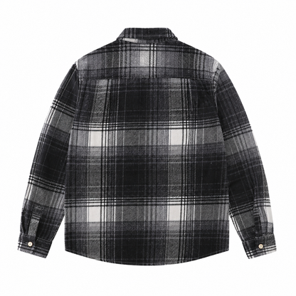 Black Gray kids plaid shirt back view