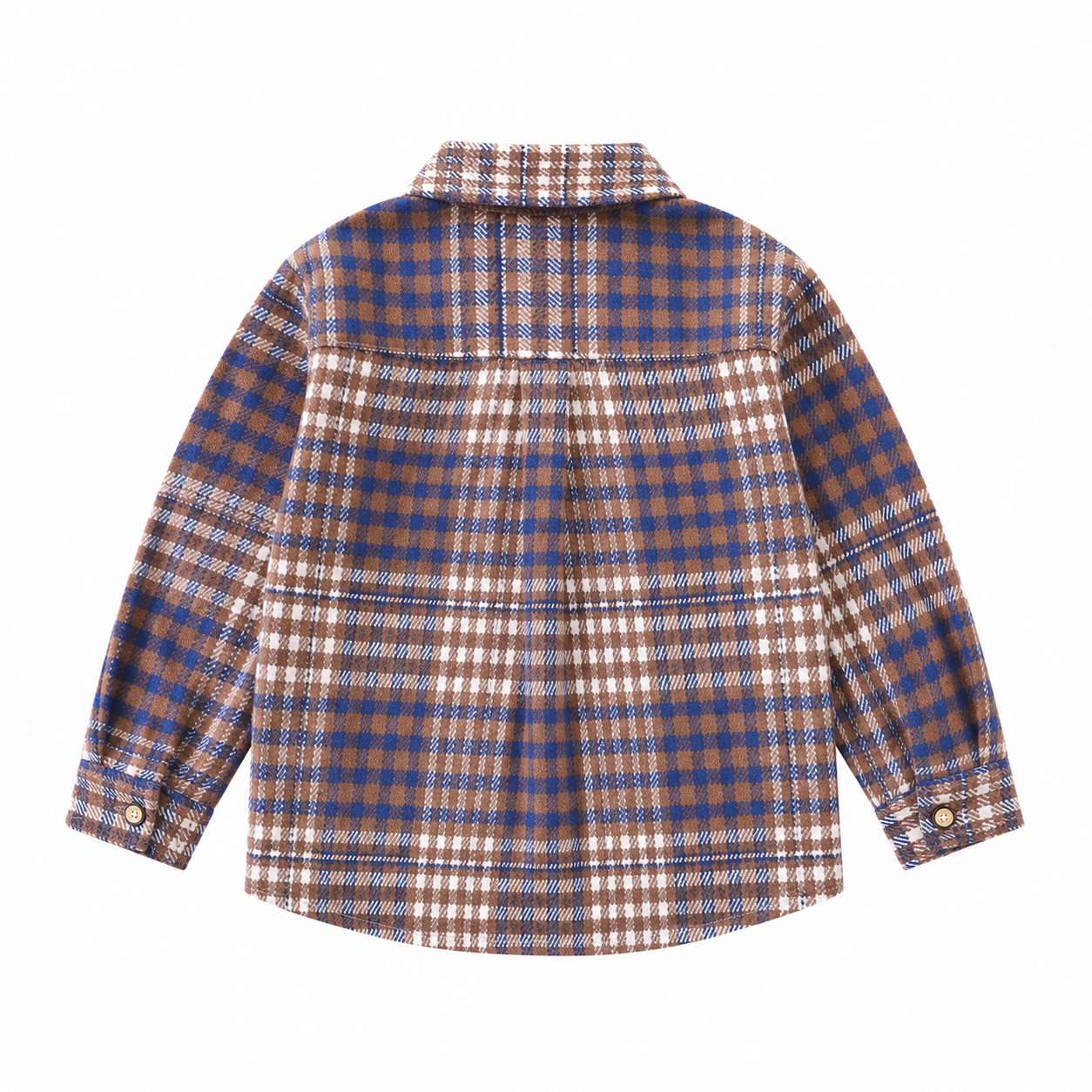 Blue Brown kids plaid shirt back view