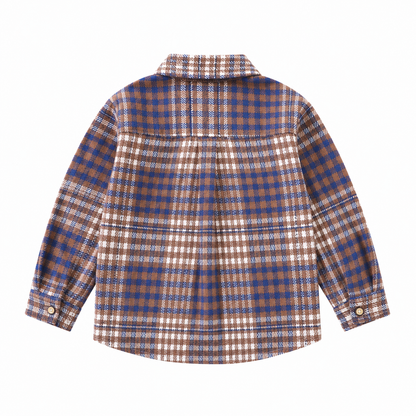 Blue Brown kids plaid shirt back view