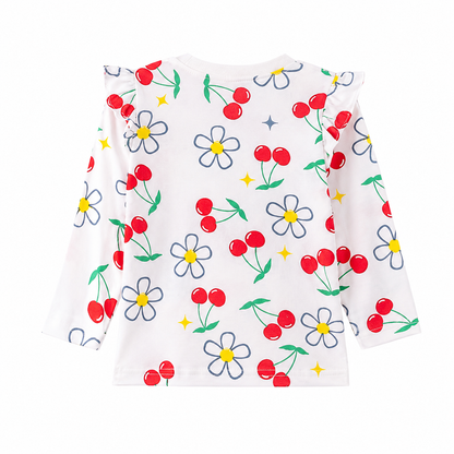 White Multicolor girls long sleeve top back view