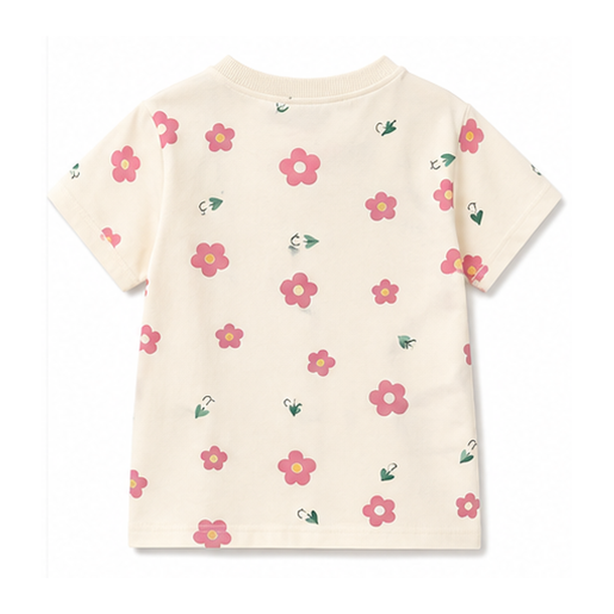 Back flat lay of a cream girls floral cotton tee on a white background.