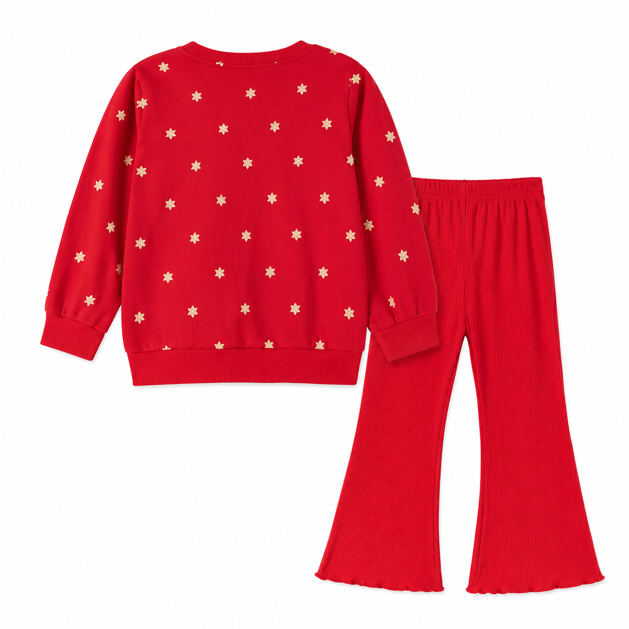 Back view of a red girls Christmas two piece set.