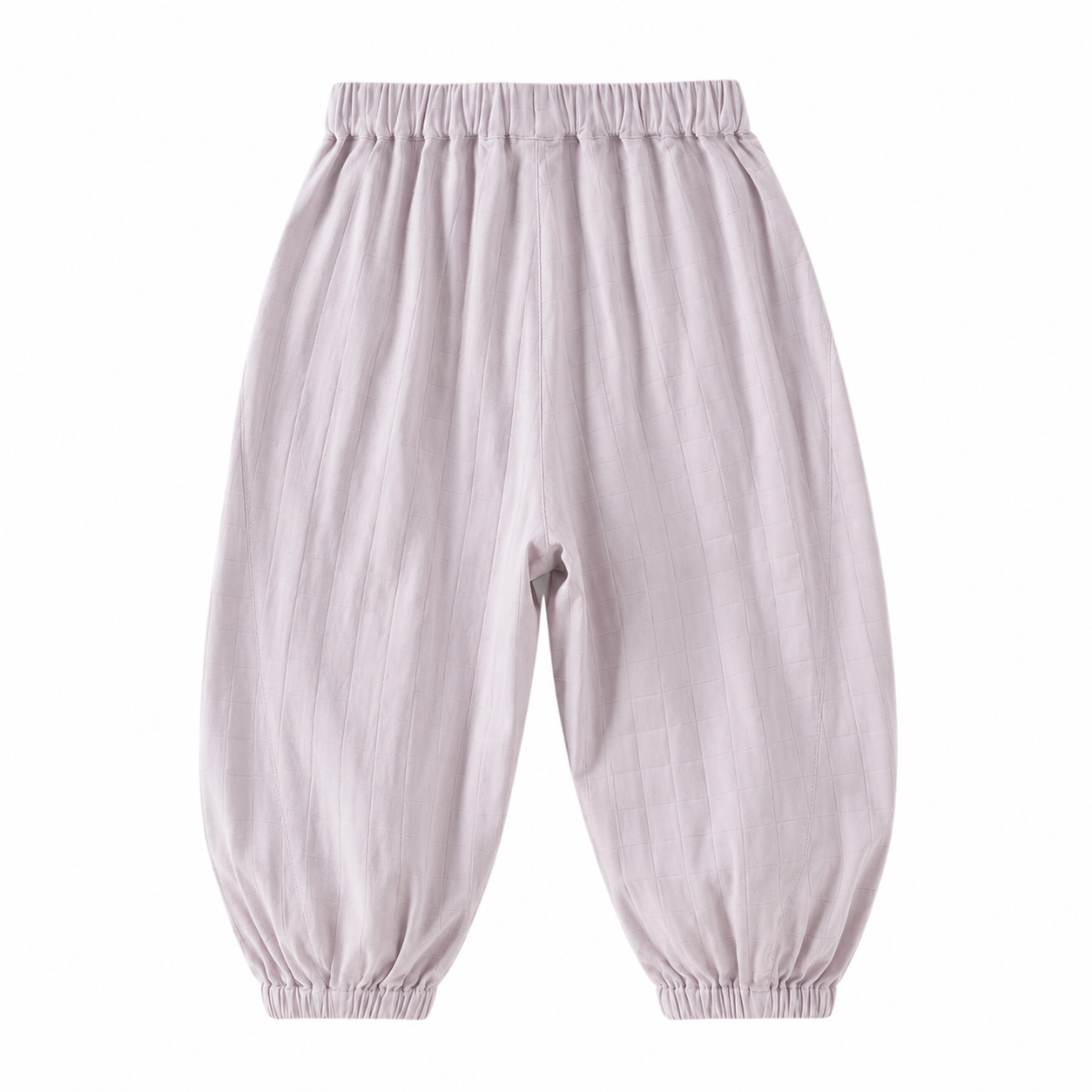 Purple girls balloon pants back view flat lay
