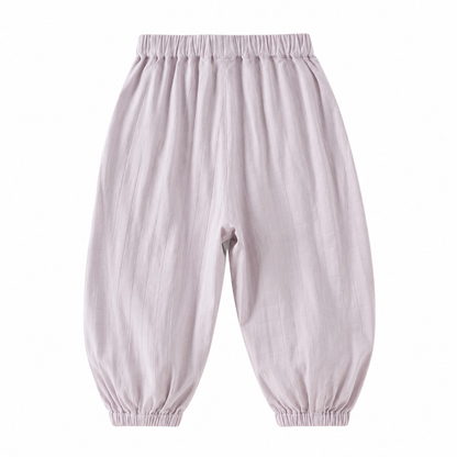 Purple girls balloon pants back view flat lay