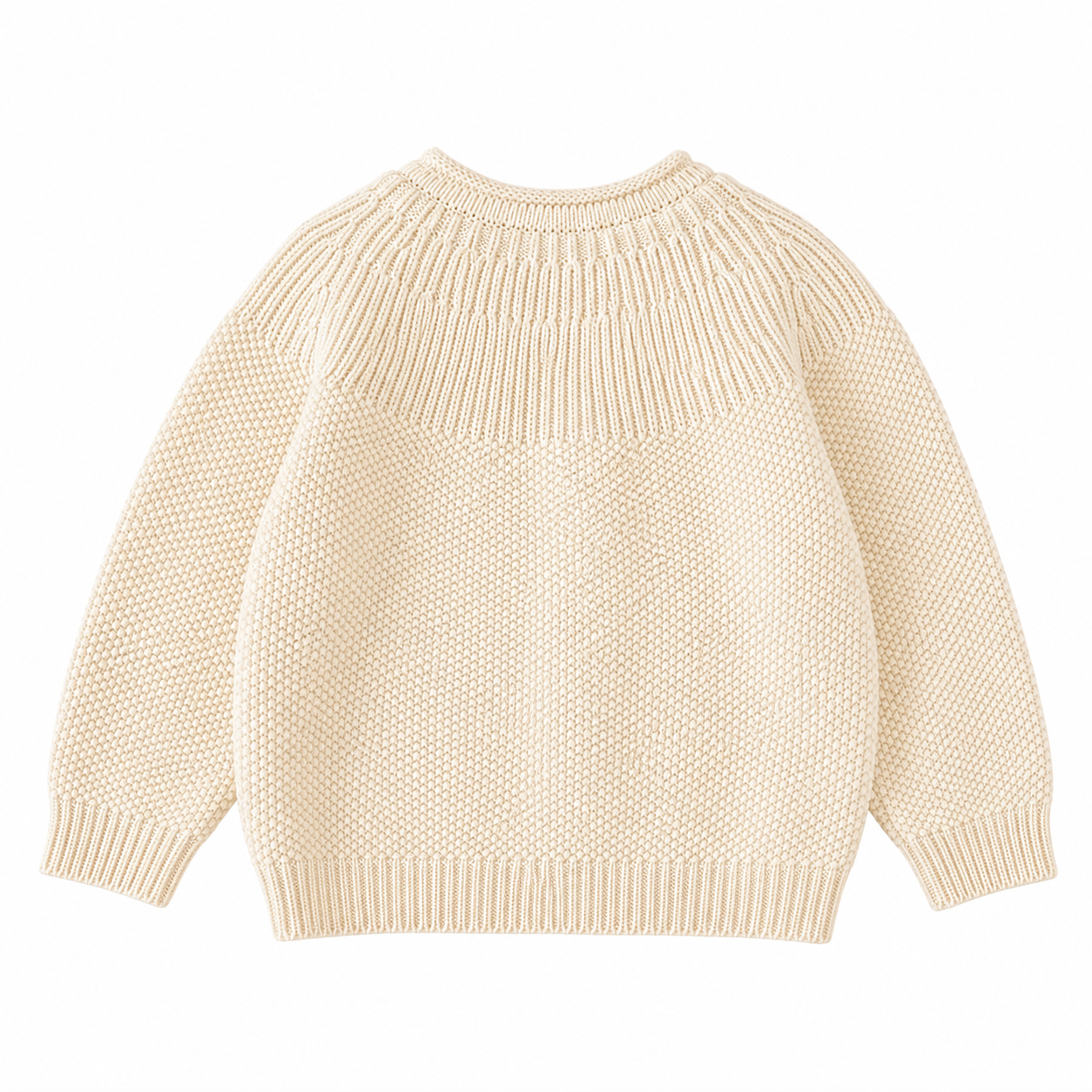 Back flat lay of a cream textured girls cotton cardigan.