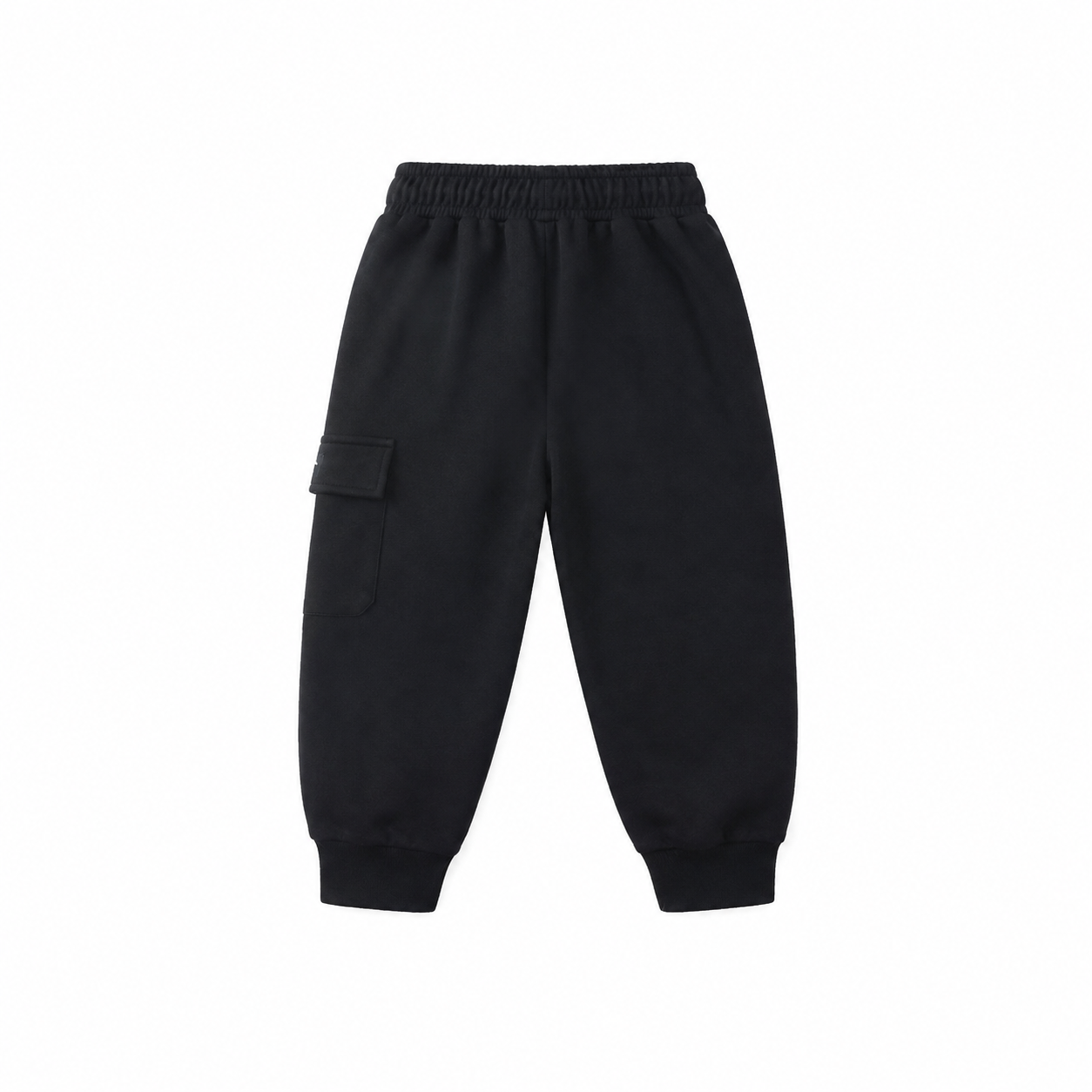 Black kids cotton joggers back view flat lay