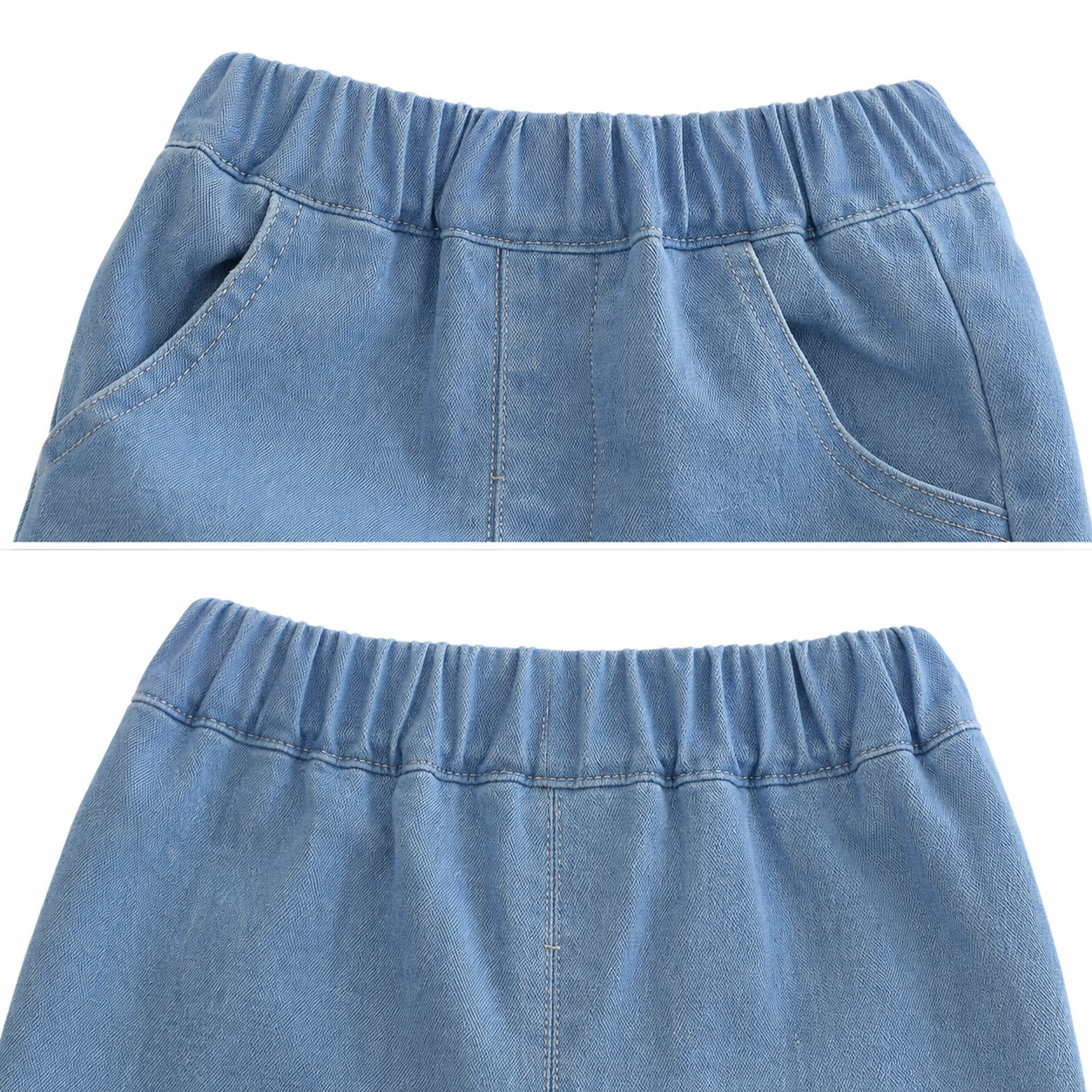 Light blue girls jeans elastic waist detail front and back