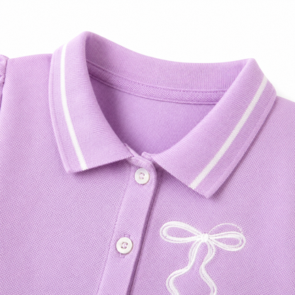 Lavender collar detail of girls polo dress