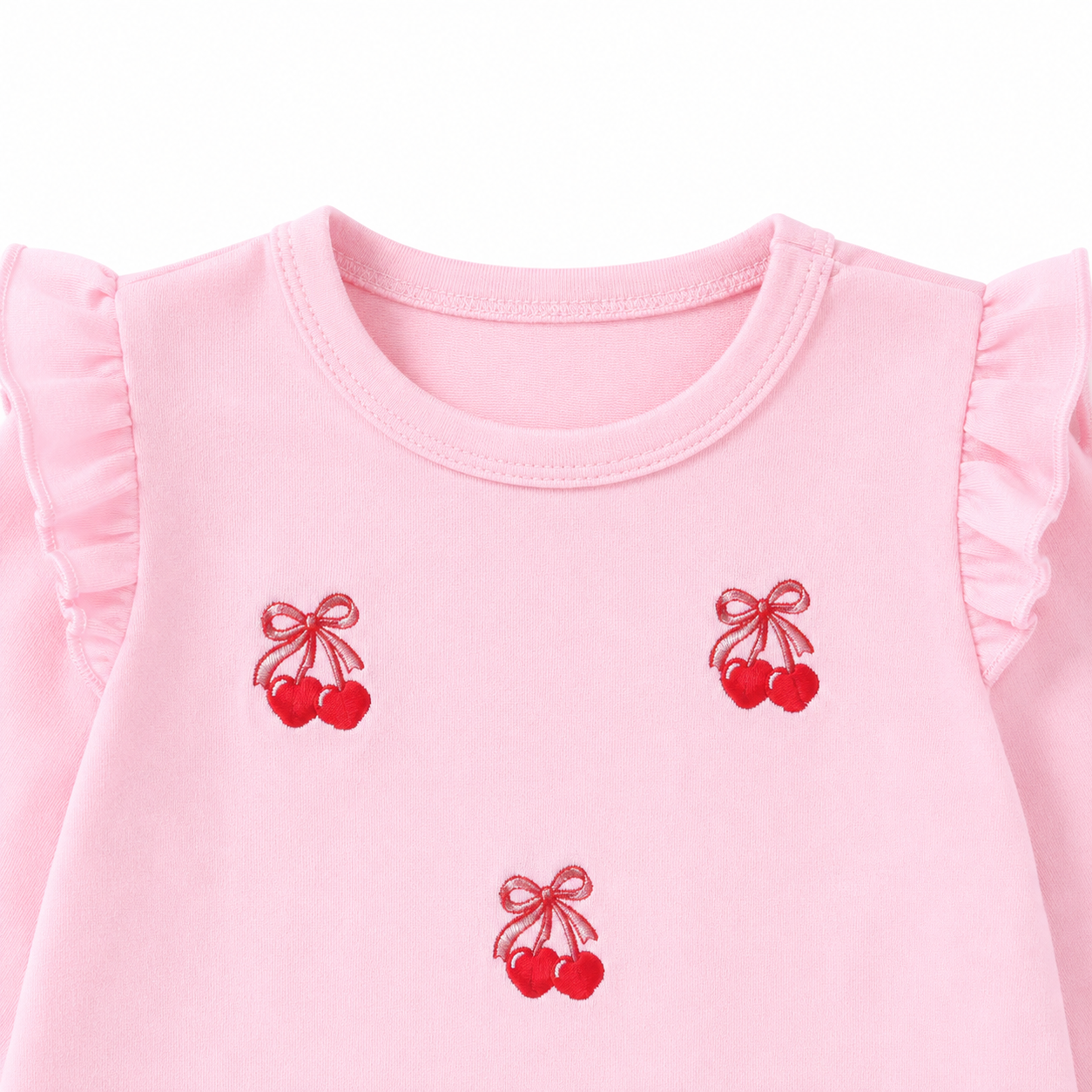 Pink girls long sleeve top neckline detail view