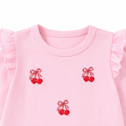 Pink girls long sleeve top neckline detail view