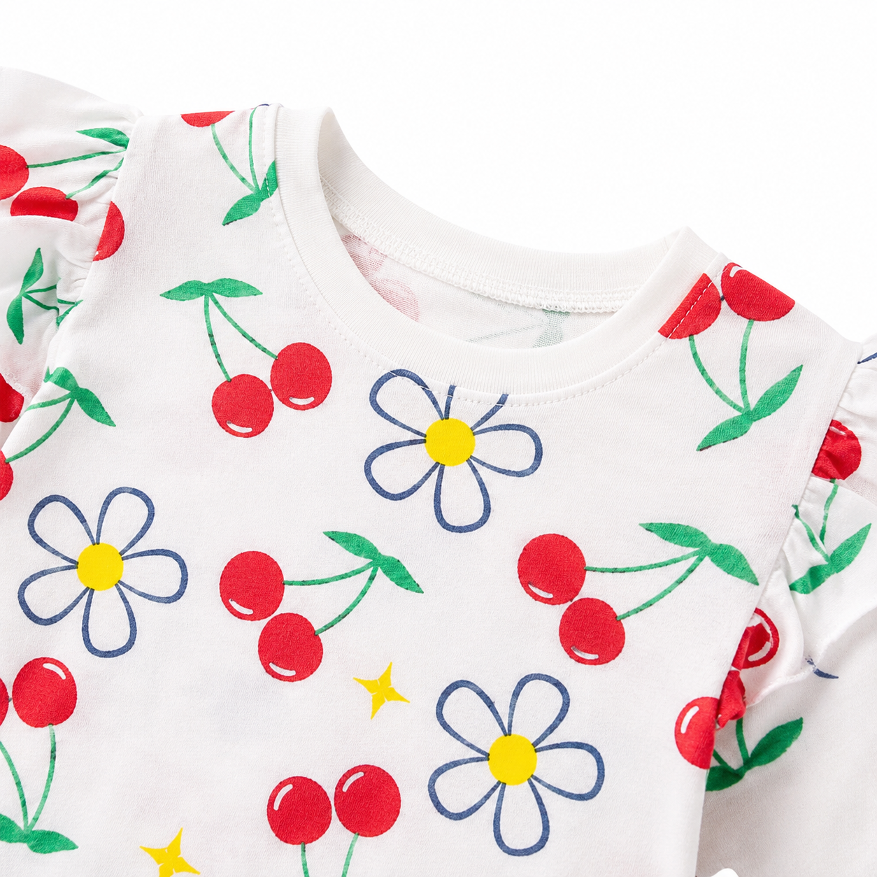 White Multicolor girls long sleeve top neckline detail view