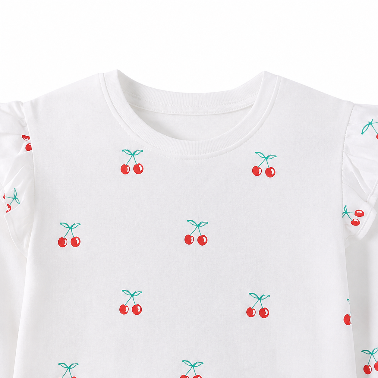 White Red girls long sleeve top neckline detail view