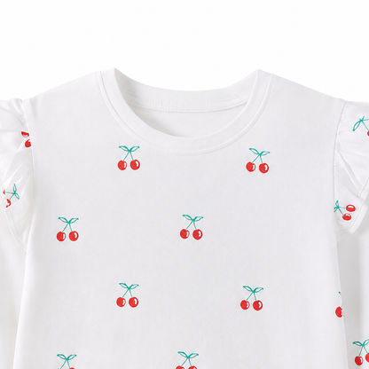 White Red girls long sleeve top neckline detail view