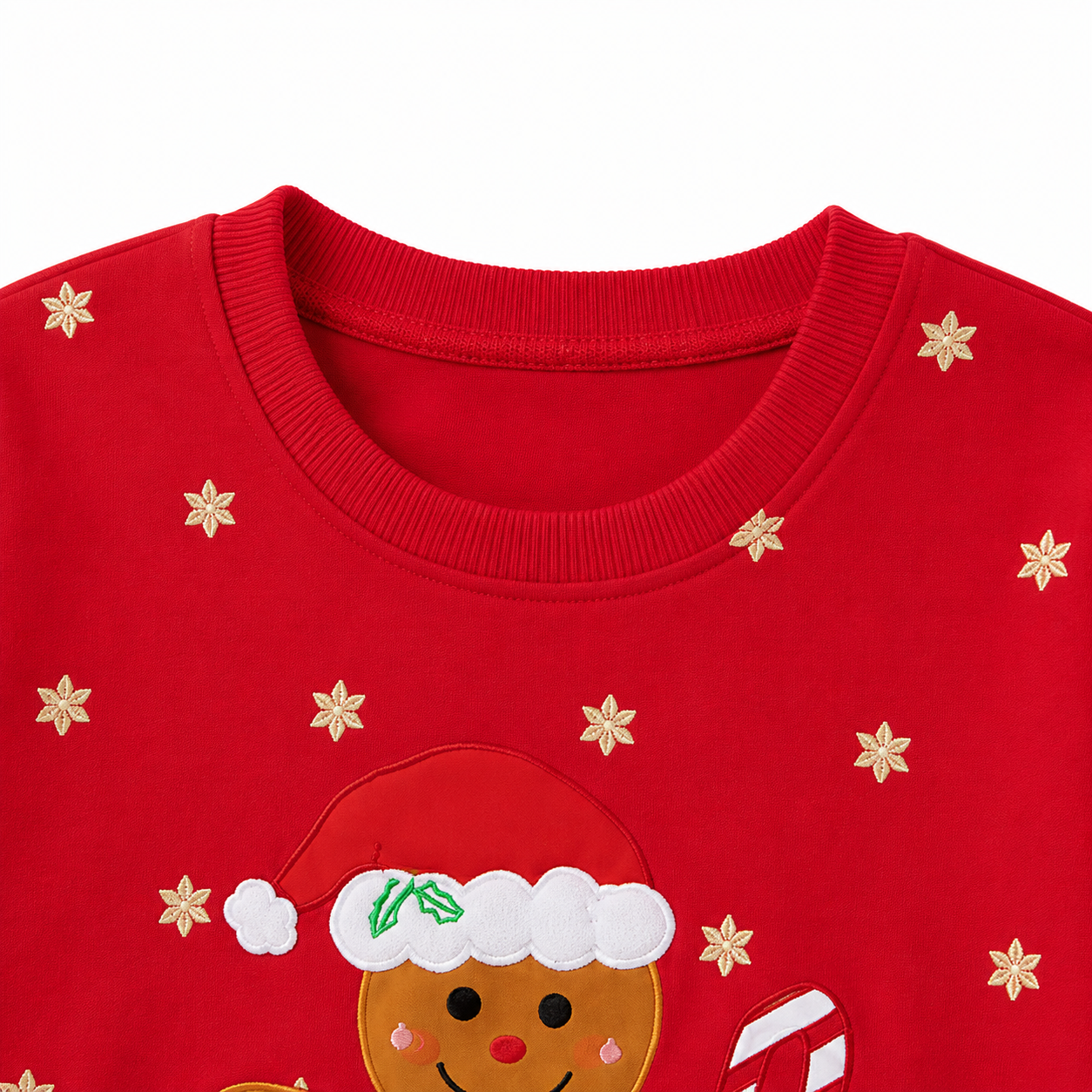 Close-up of neckline detail on the girls cotton set.