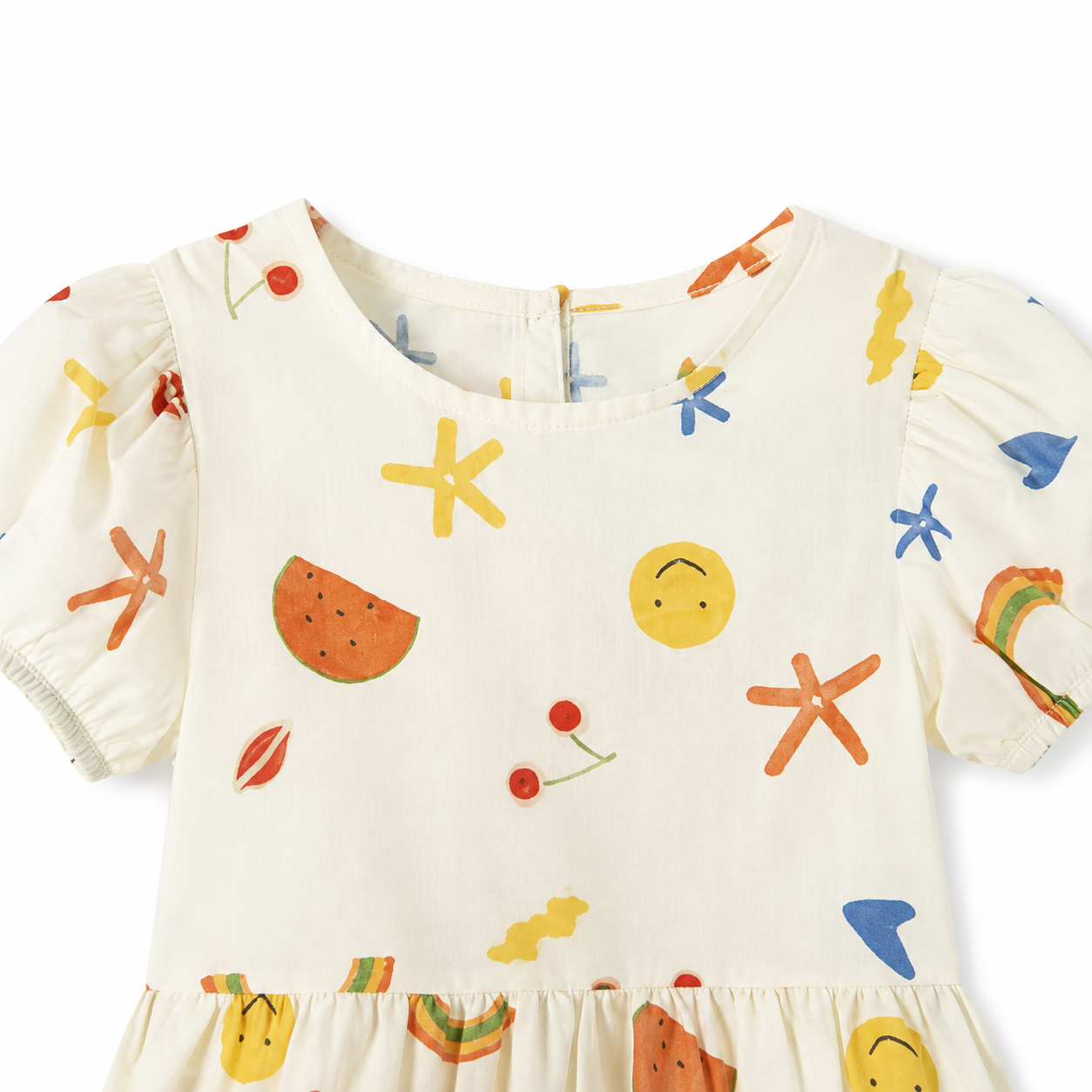 Close-up of neckline and upper print detail.