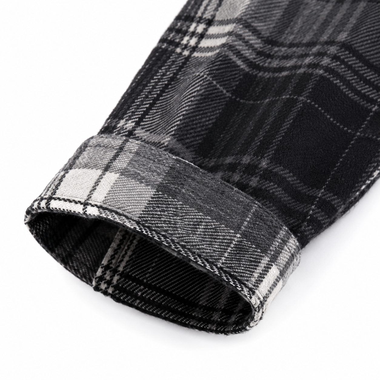 Black Gray kids plaid shirt cuff detail view