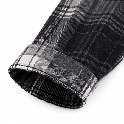 Black Gray kids plaid shirt cuff detail view