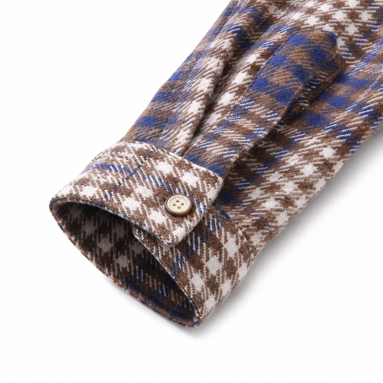 Blue Brown kids plaid shirt cuff detail view