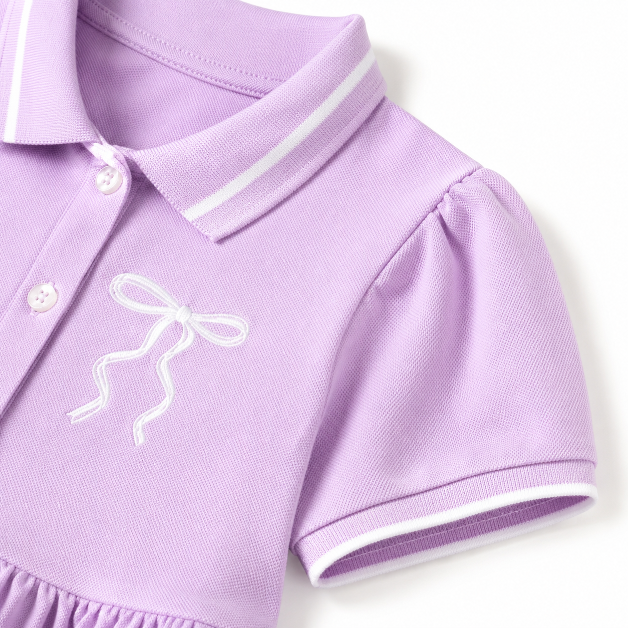 Lavender short sleeve detail of girls polo dress