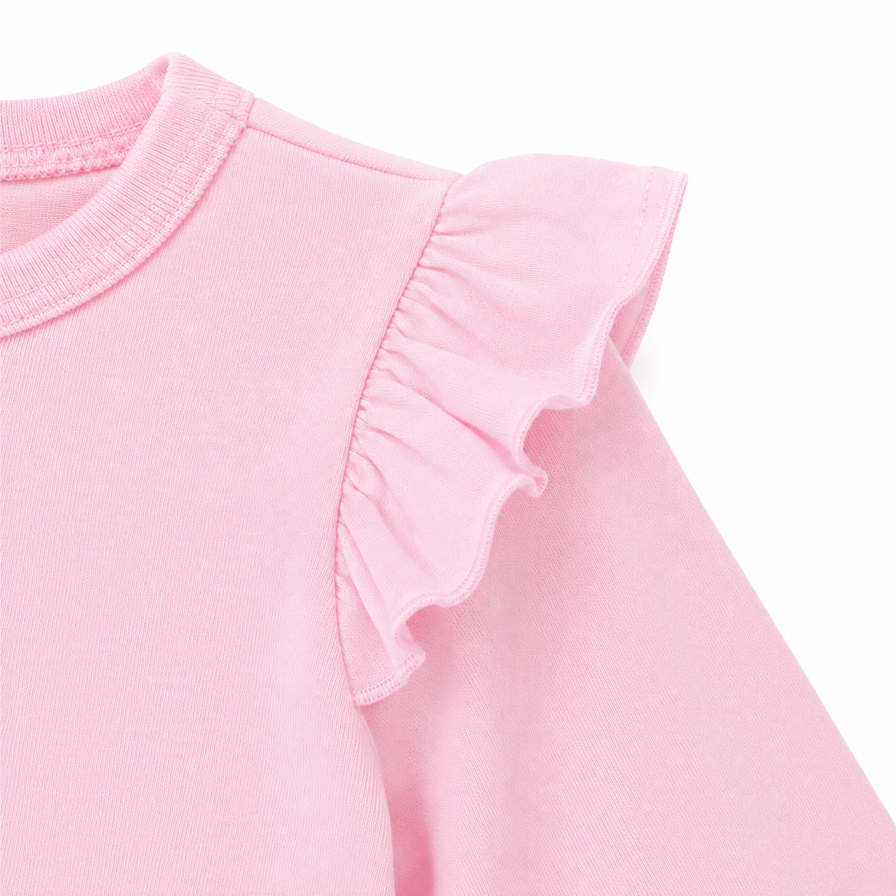 Pink girls long sleeve top shoulder detail view