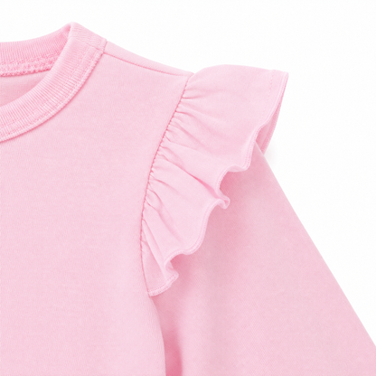 Pink girls long sleeve top shoulder detail view