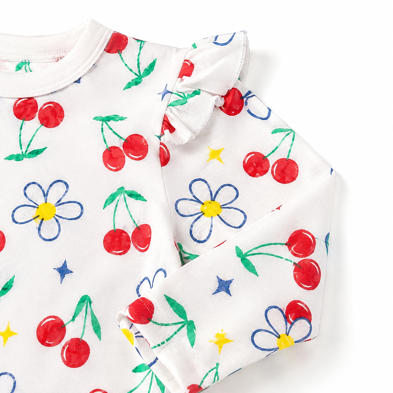 White Multicolor girls long sleeve top shoulder detail view