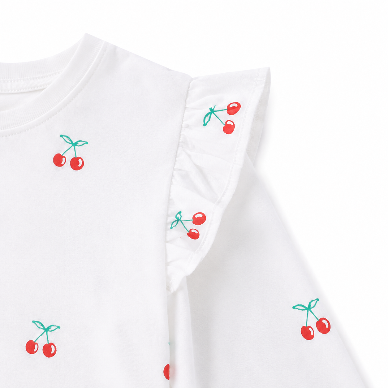 White Red girls long sleeve top shoulder detail view